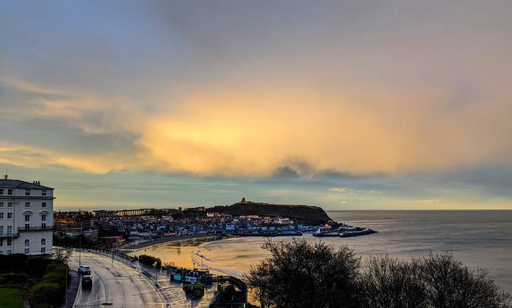 South Bay, Scarborough. Showers clearing. Scarborough, Yorkshire,, sent by brian gaze