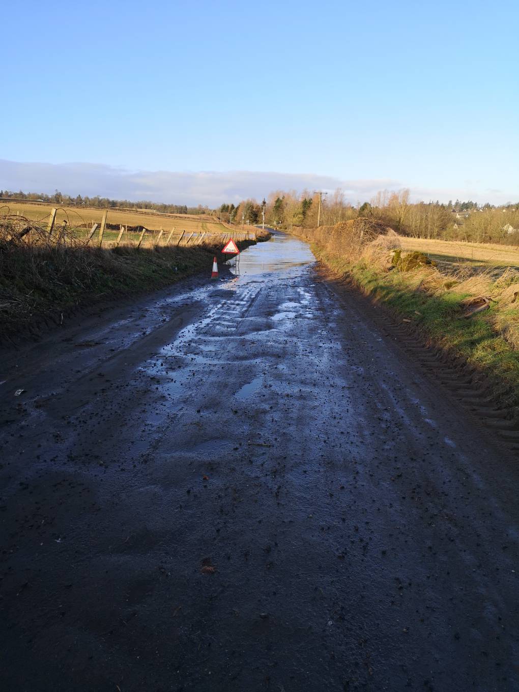 Auchterarder, Perthshire, Local road flooded since Dennis! Looks like a farm track not a road. ...