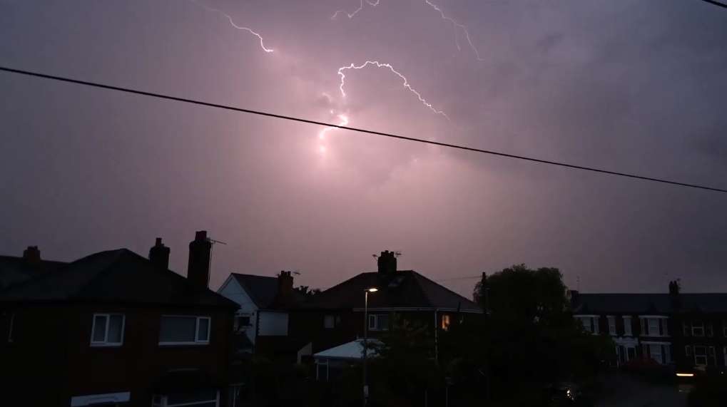 Crewe, Cheshire East, A strong lightning strike taken on June 13th during a thundery outbreak...