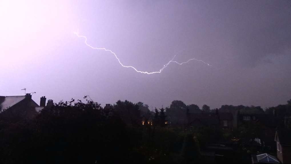 Crewe, Cheshire East, A strong violent thunderstorm just before midnight on June 15th...