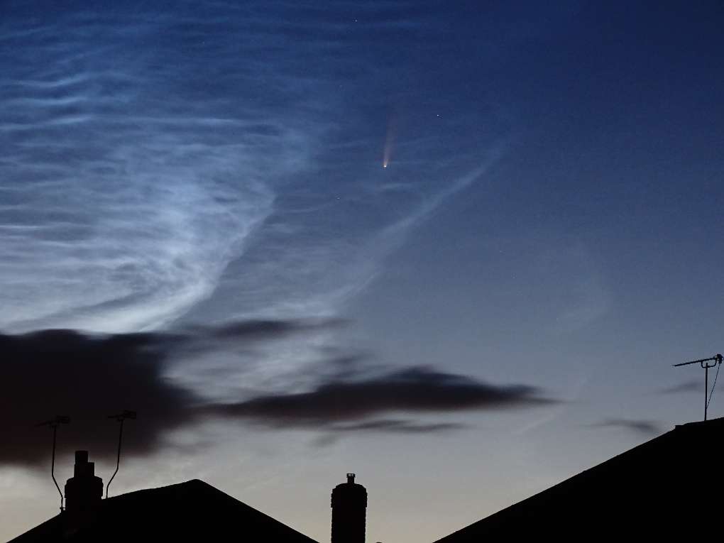 Caught comet Neowise and some noctilucent clouds in the same shot Crewe, Cheshire East,United Kingdom, sent by AlexG595