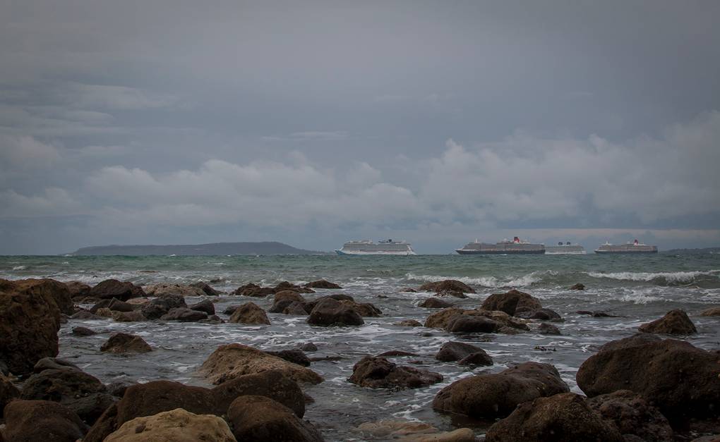 Weymouth, Dorset, Mothballed Ocean Liners With Approaching Weather Front...