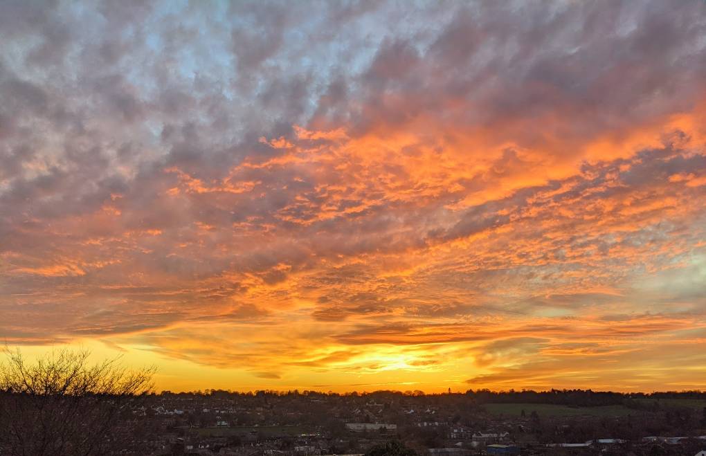 Flame sky at sunset Berkhamsted, Herts,, sent by brian gaze