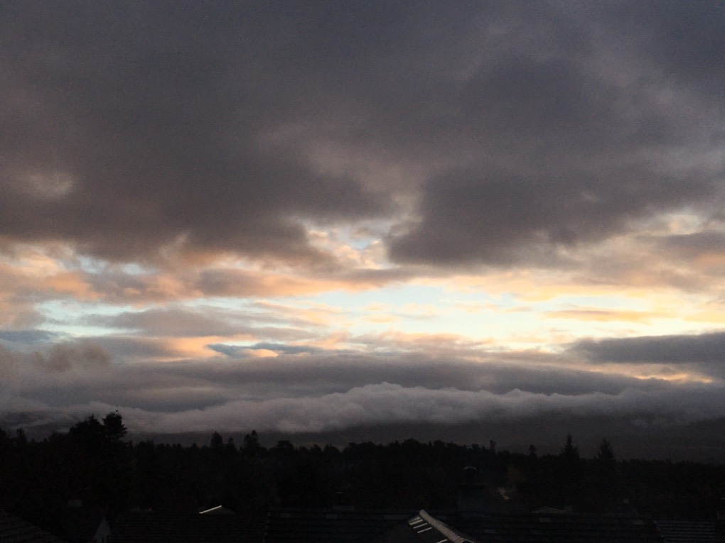 Grantown on Spey, Moray, Low cloud on hilltop ...