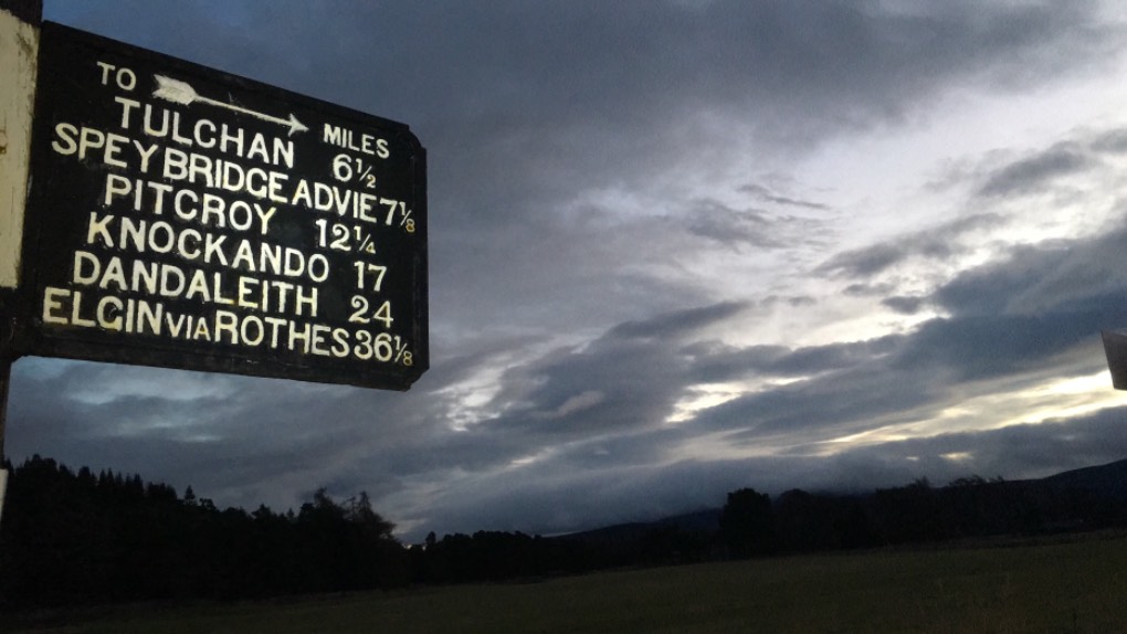 Grantown on Spey, Moray, Dawn clouds (and quaint road sign)...