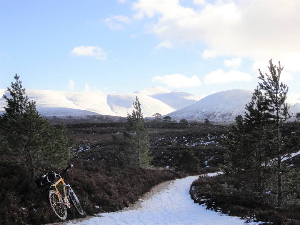 Aviemore, Strathspey, Pass of Ryvoan, Bynack More at centre, Cairngorm et al to R under cloud...