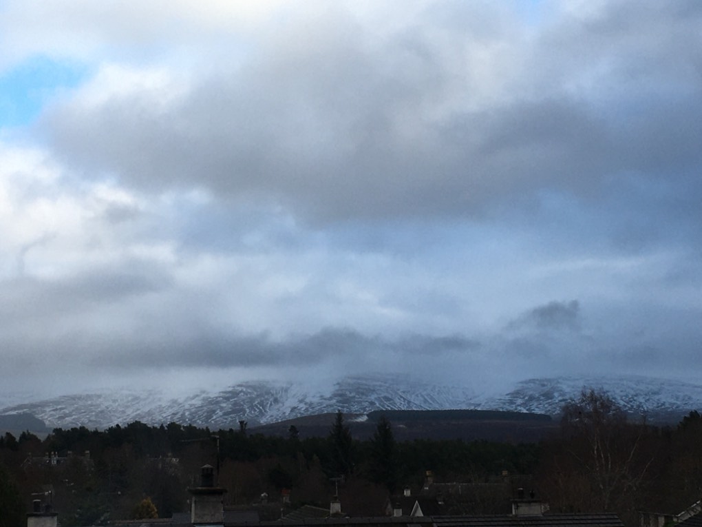 Grantown on Spey, , Snow thawing on the hills ...