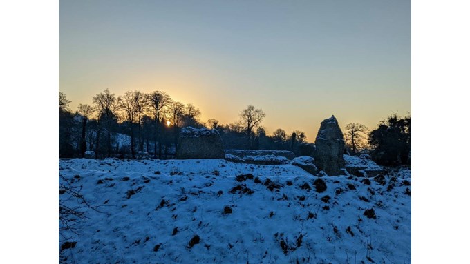Sun rising behind Berkhamsted Castle. Posted by brian gaze