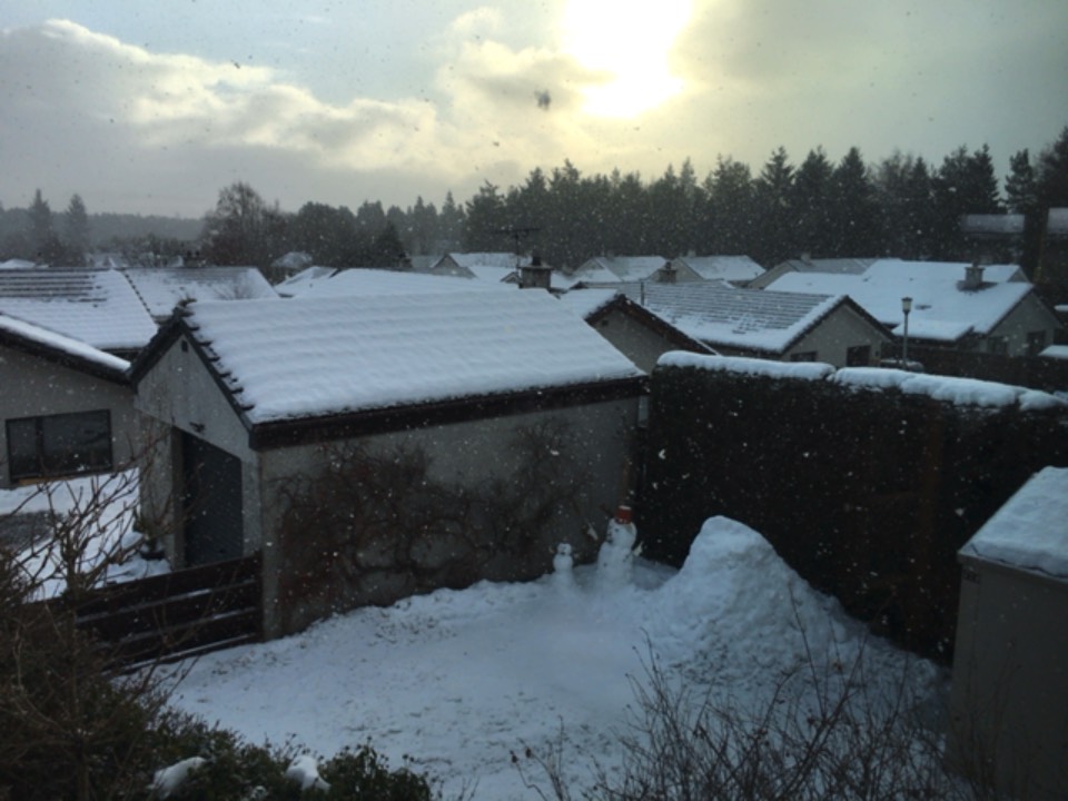 Grantown on Spey, Highland, Snowing. ...
