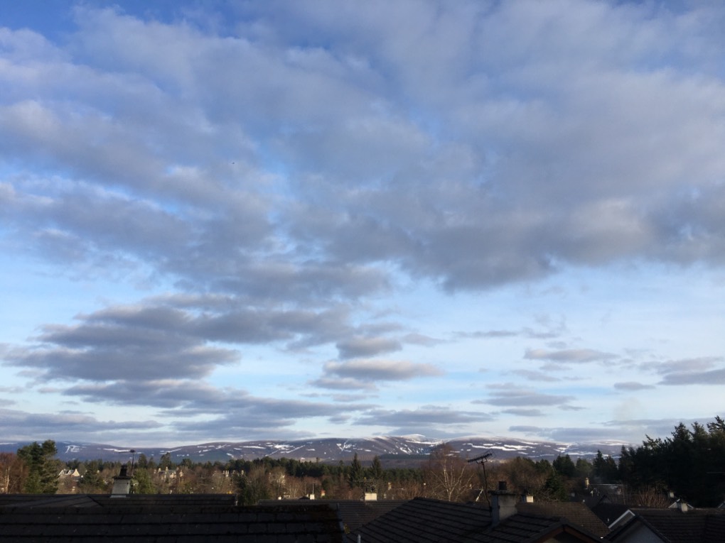 Grantown on Spey, , Snow line rising but still cold. ...