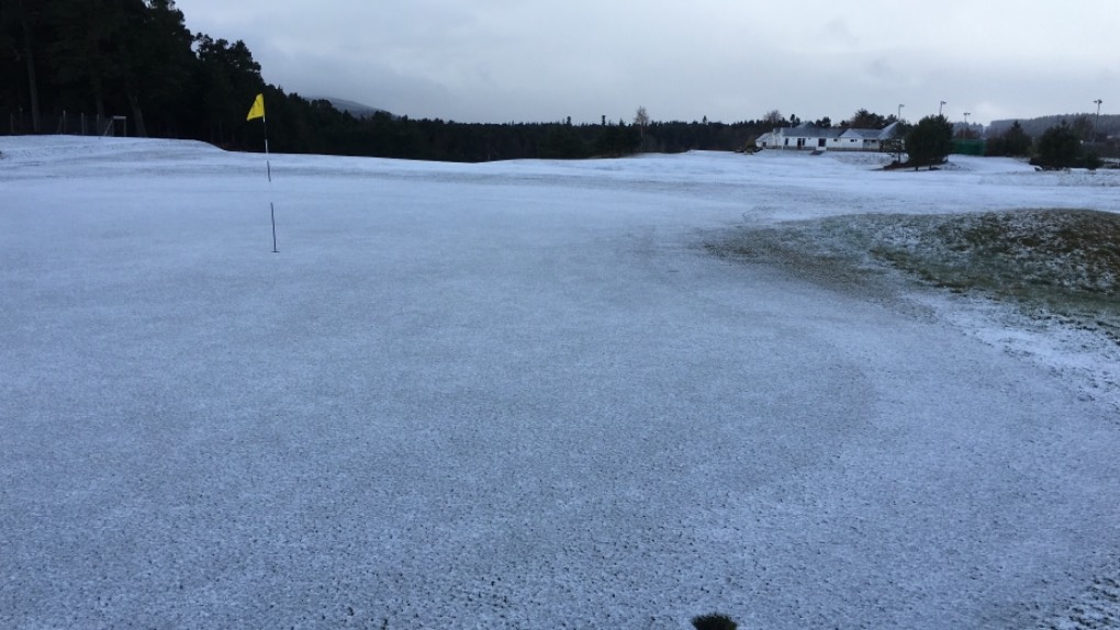 Grantown on Spey, , Golf course covered in snow this morning. ...