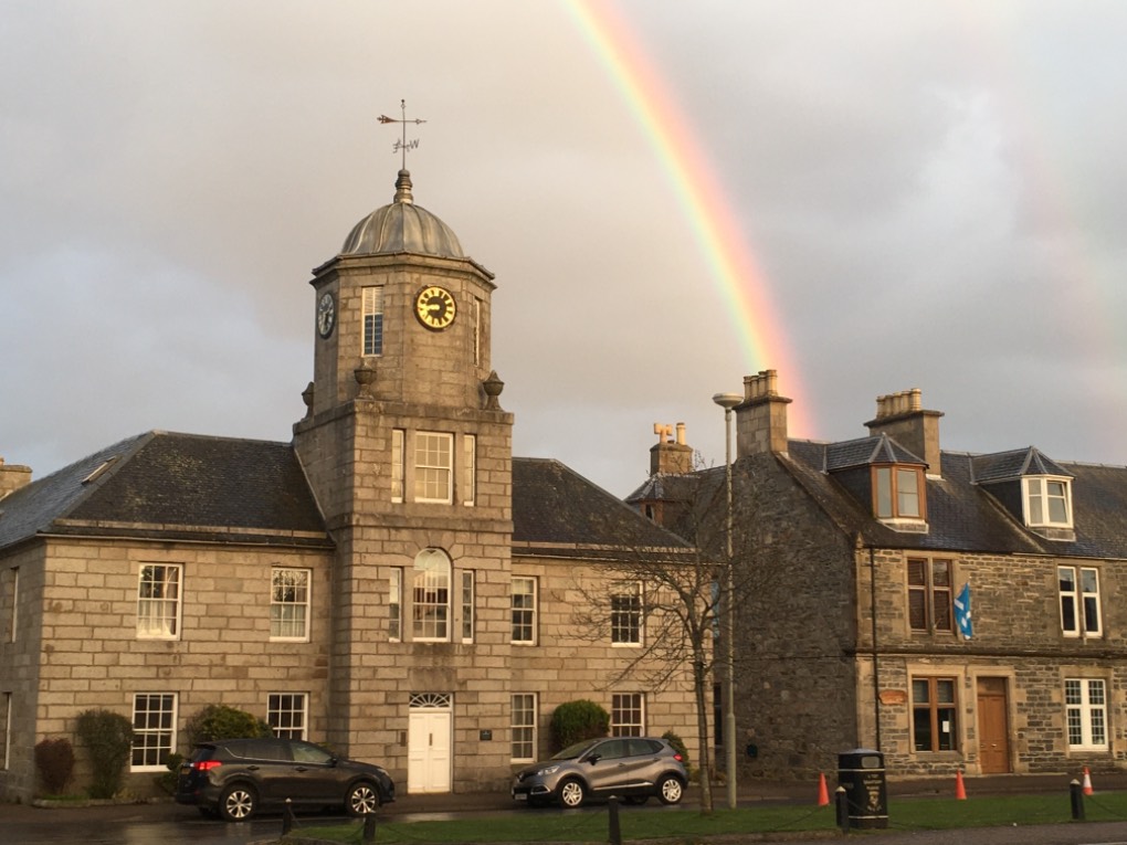 Grantown on Spey, , Rainbow above the old orphanage last night ...