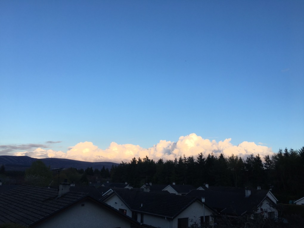 Grantown on Spey, , Big cloud bubbling up over the hills ...