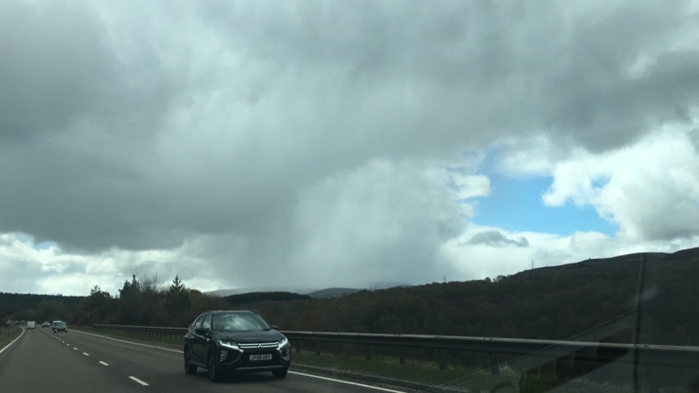 Heavy shower on the road home Carrbridge, ,, sent by dizzy daff