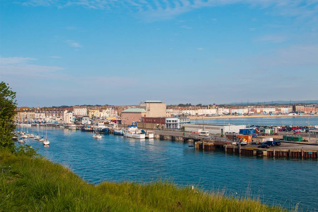 Weymouth, Dorset, Early Summer View from Weymouth towards the sands of Melcombe Regis...