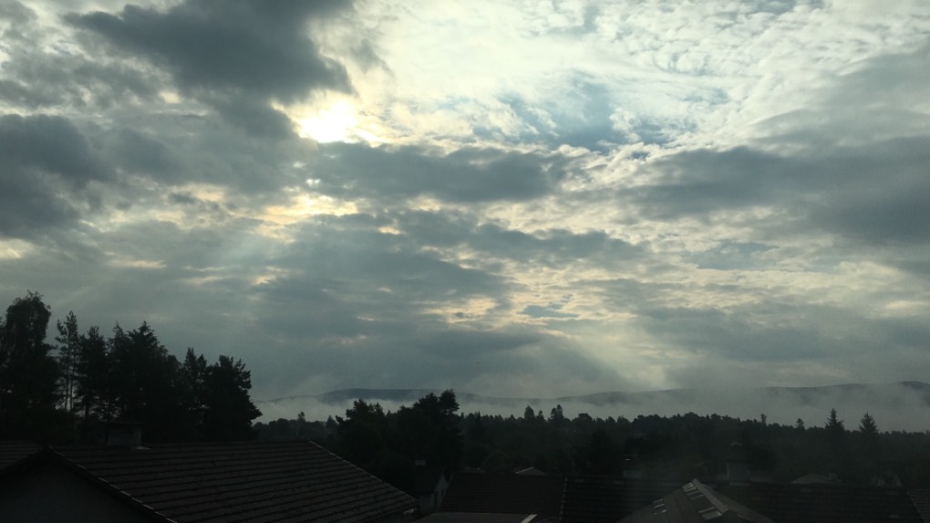 Grantown on Spey, Highlands, Sunbeams and mist...
