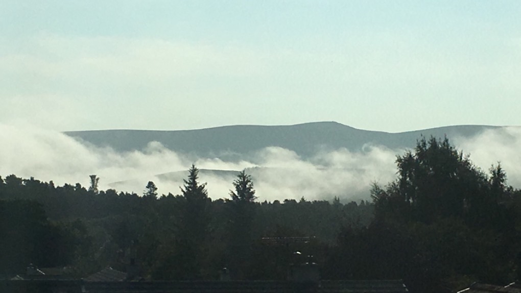 Last of the mist lifting! Grantown on Spey, Highlands,, sent by dizzy daff