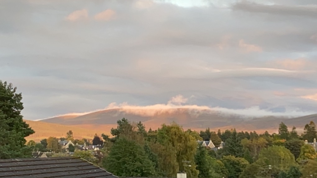 Grantown on Spey, Highlands, Cloud hugging the top of the hill. ...
