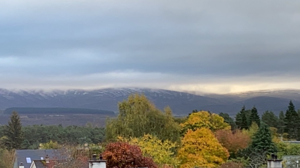 Grantown on Spey, Highlands, Slight skiff of snow on the hill tops. ...
