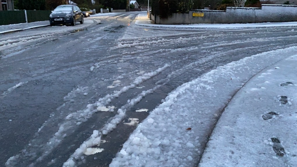 Grantown on Spey, Scottish Highlands, Wet slush lying...