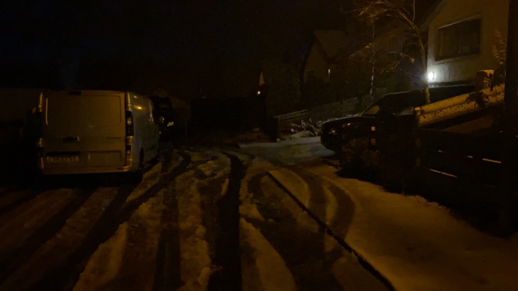 Grantown on Spey, Scottish Highlands, Still wet slush on the street ...