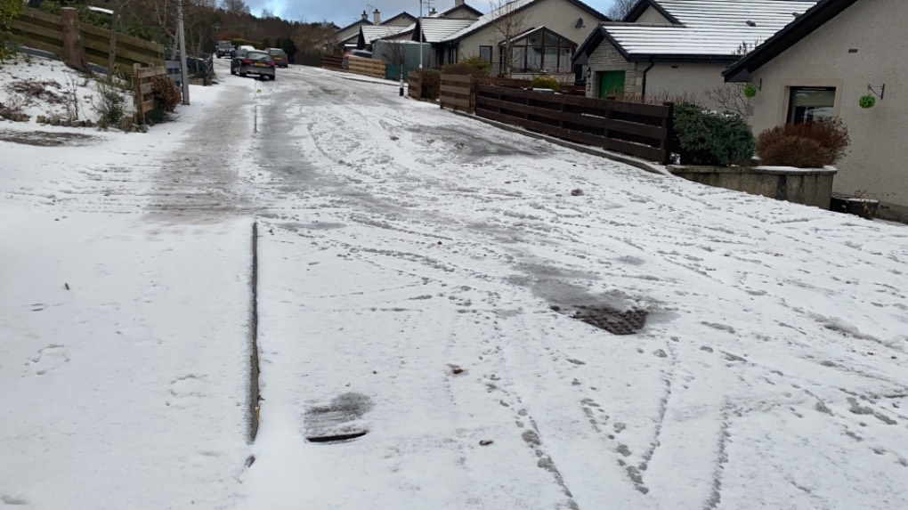 Grantown on Spey, Scottish Highlands, Wet slush now frozen!  ...