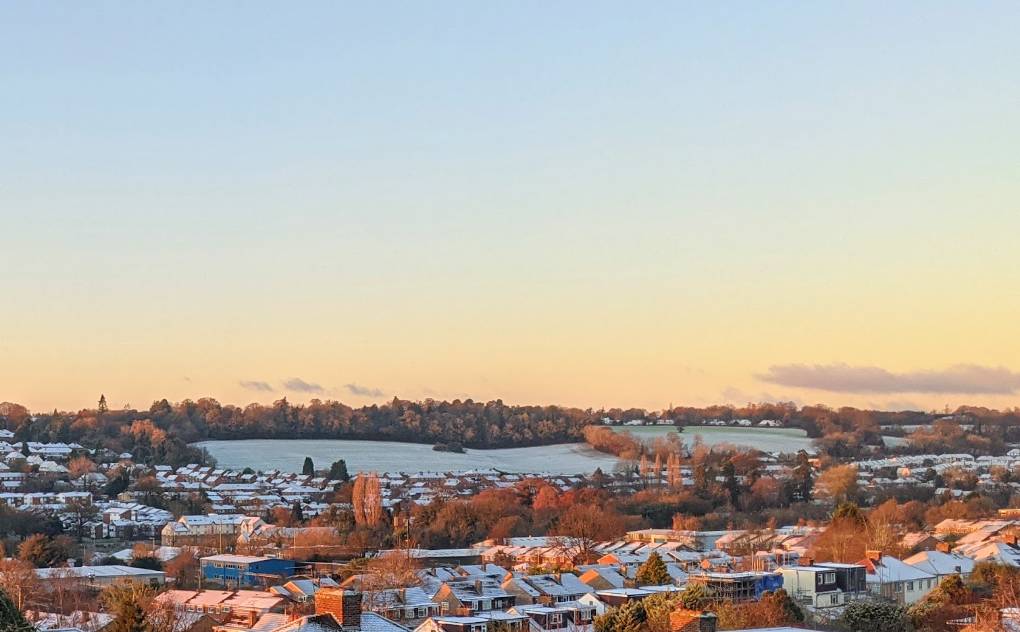Berkhamsted, Herts, Wintry view across the Bulbourne valley...