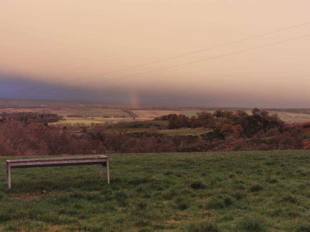 Early morning front approaching from N, with rainbow Auchterarder, ,, sent by Uncle Ted