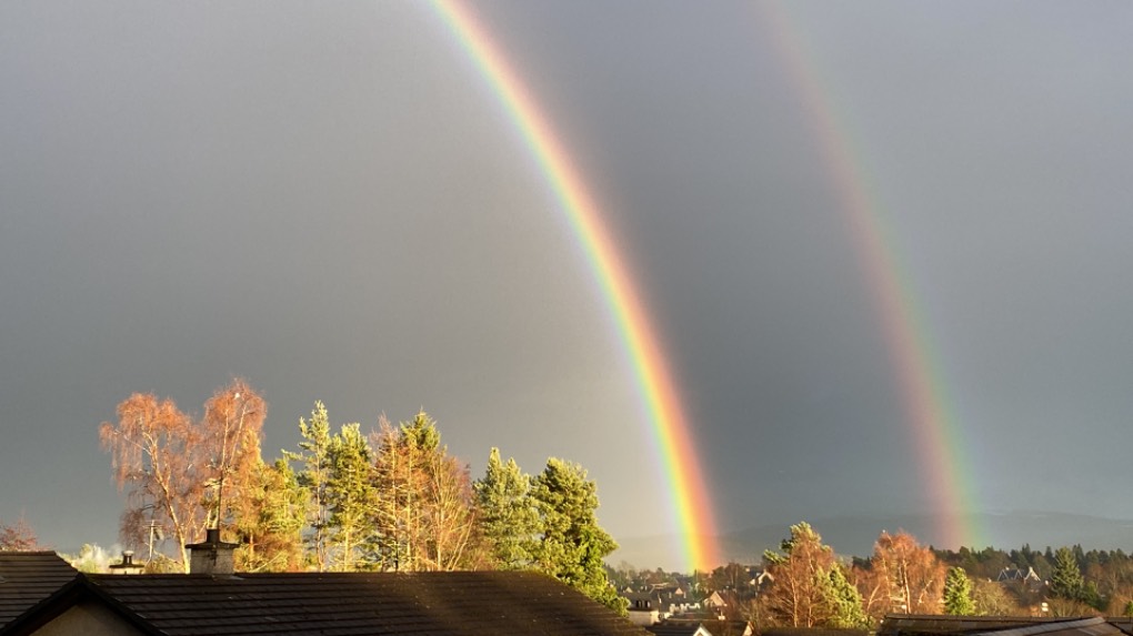 Grantown on Spey, Highlands, Rainbow after the rain! ...