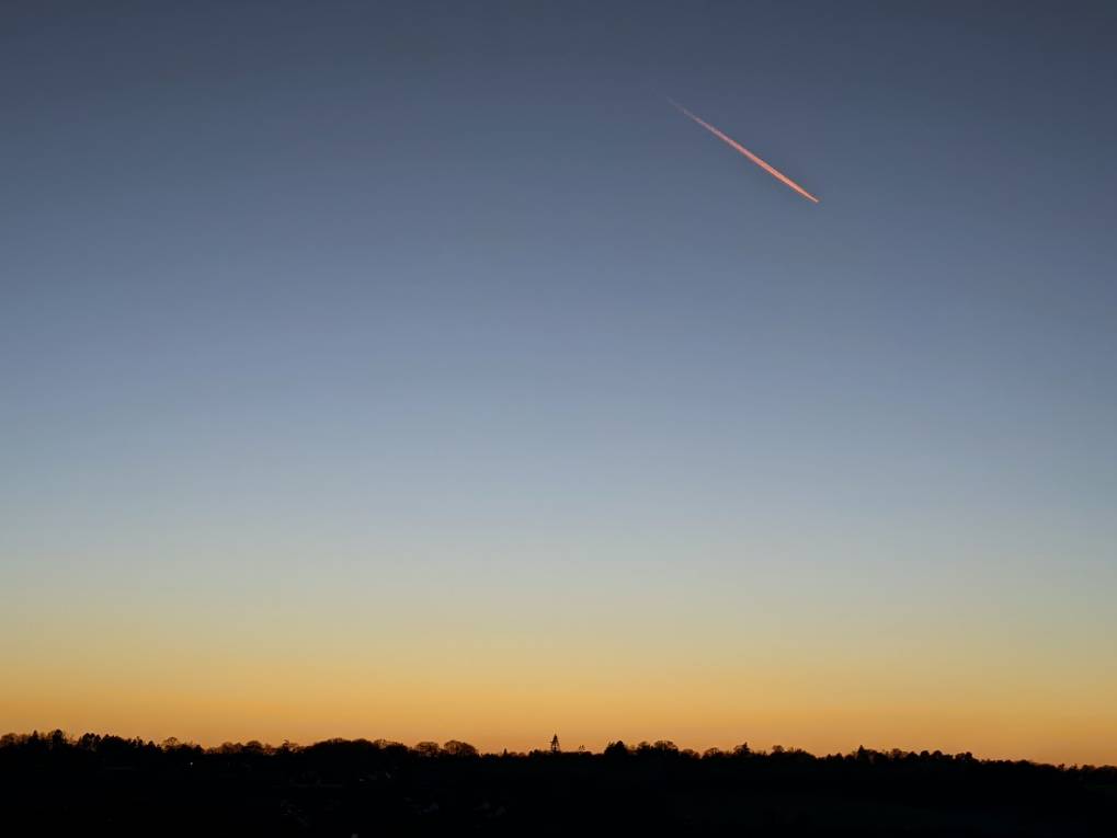 Berkhamsted, Herts, Contrail shortly after sunset...