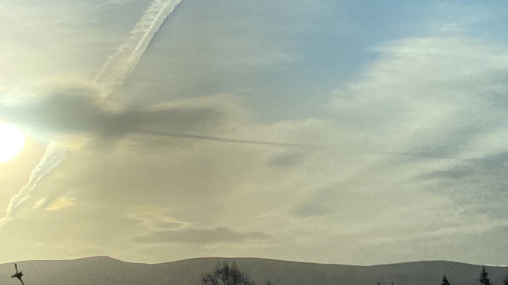 Grantown on Spey, Highlands, Vapour trails and a shadow? ...