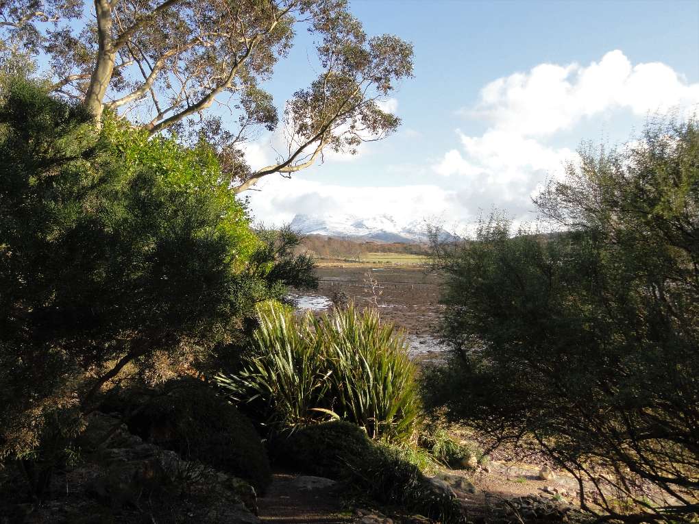 Gairloch, , View from Inverewe Garden (NTS), distant mountain under snow and cloud, 1st...