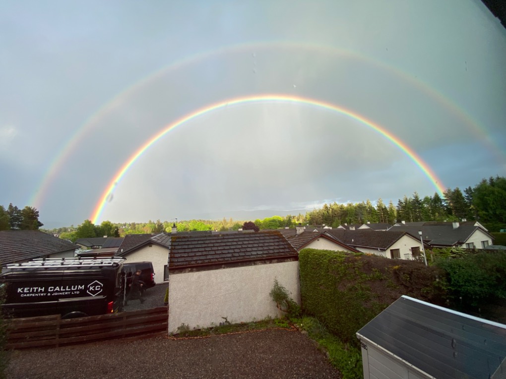 Rainbow! Grantown on Spey, Highlands,Scotland, sent by dizzy daff