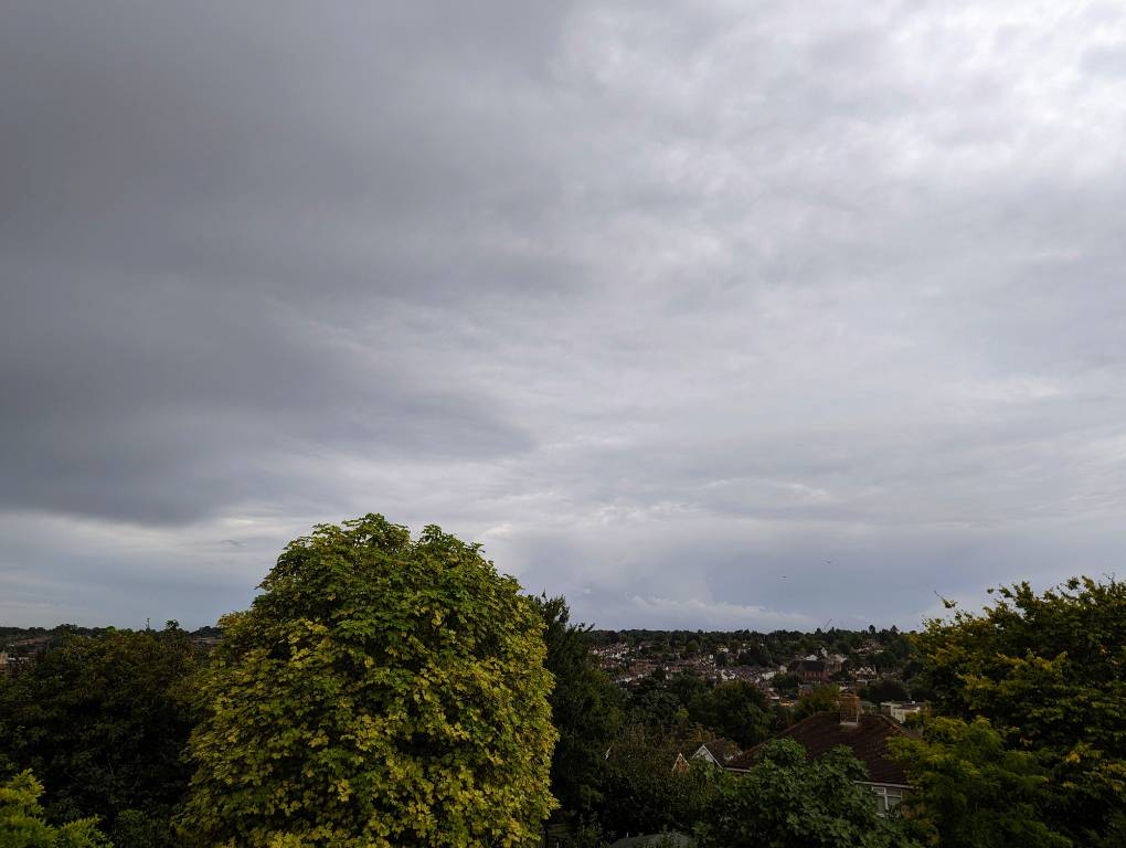 Overcast with heavy showers Berkhamsted, Herts,, sent by brian gaze