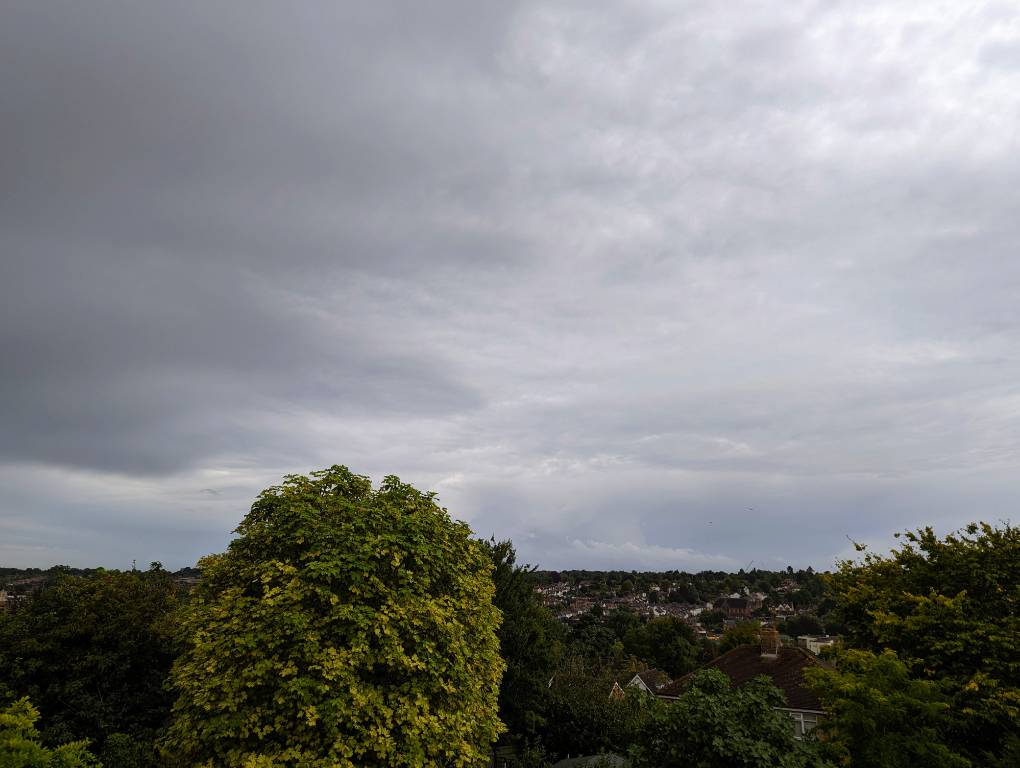 Berkhamsted, Herts, Overcast with heavy showers...