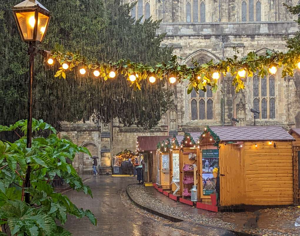 Winchester Christmas market in the rain Winchester, Hampshire,, sent by Brian Gaze