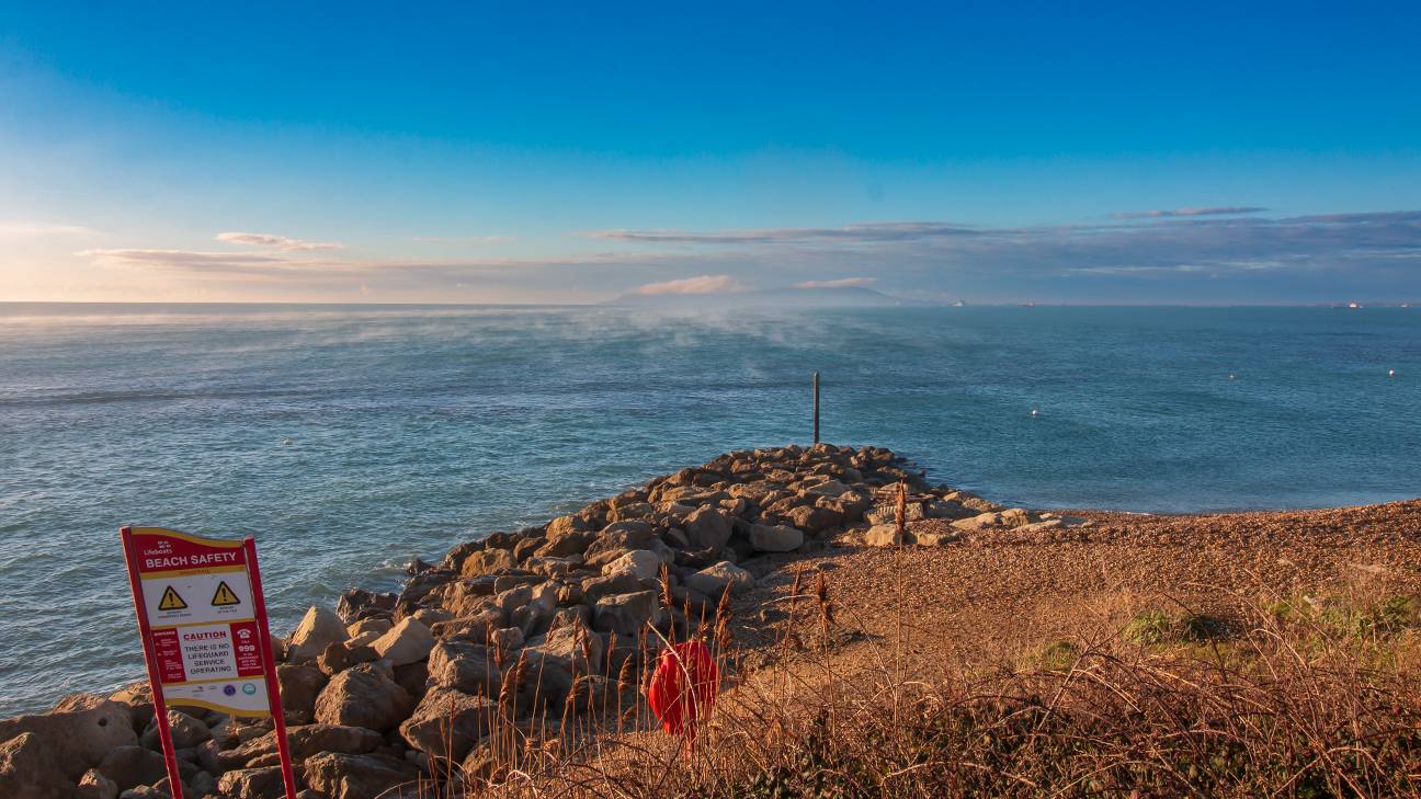 Weymouth, Dorset, Sea Smoke - air temp1C Sea temp 13C...