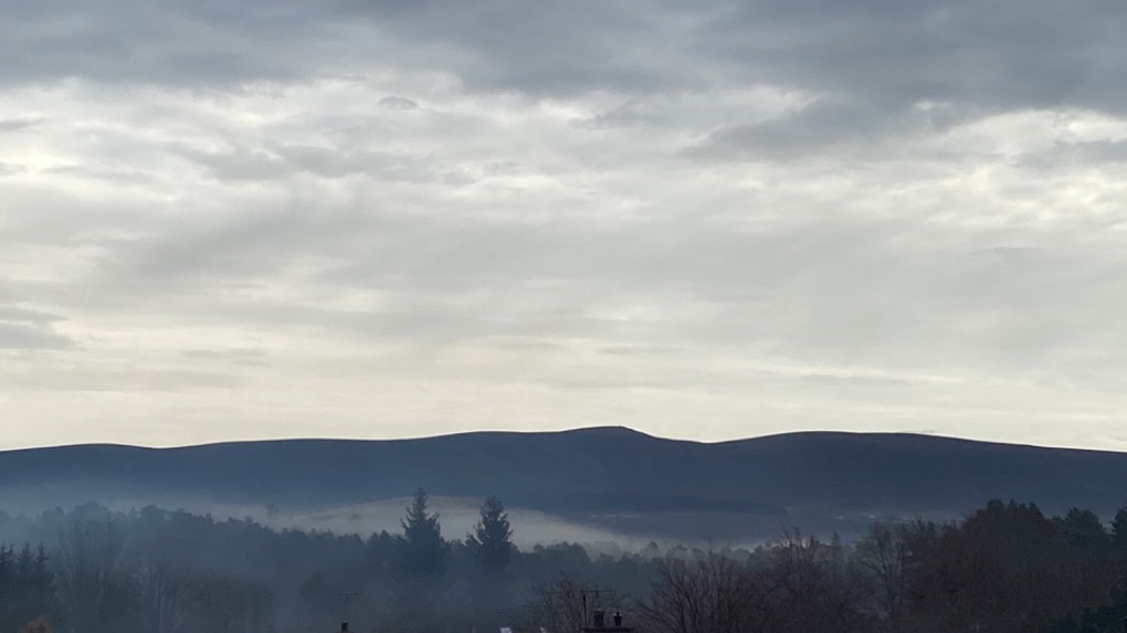 Grantown on Spey, Highlands, Mist begins to lift off the river....