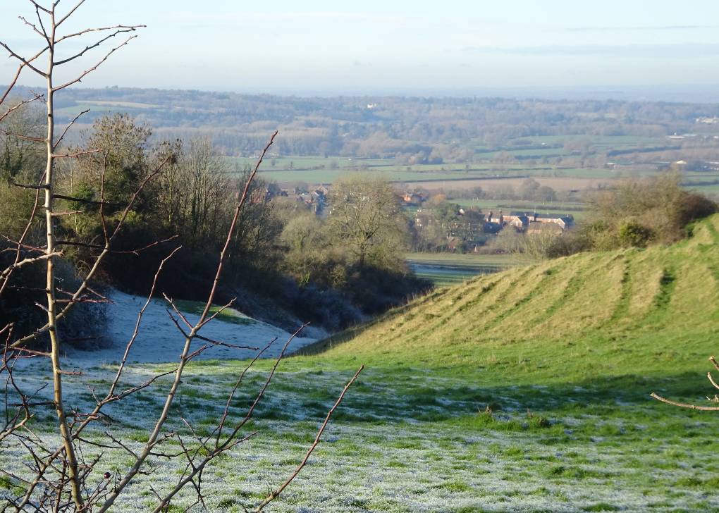 Devizes, Wilts, 31-12-20, Chalk Downs nr Oliver's Castle, looking N-ish, hazy day...
