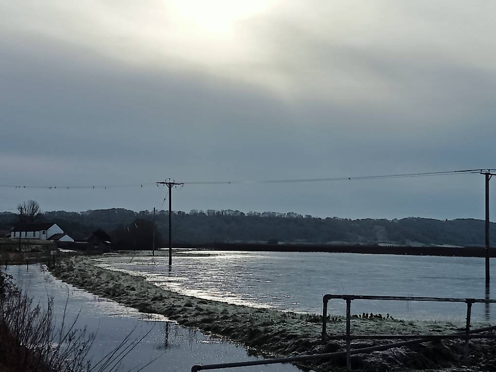 Frozen flooded West Sedgemoor Langport, Somerset,United Kingdom, sent by davetoonmaniac