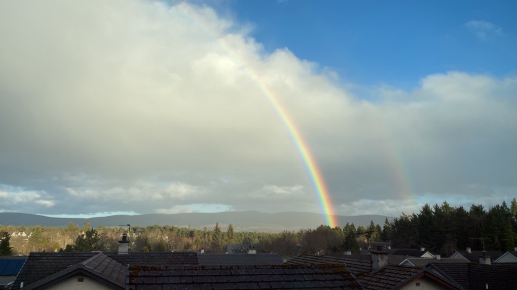 Sunshine and showers Grantown on Spey, Highlands,Scotland, sent by Dizzy Daff