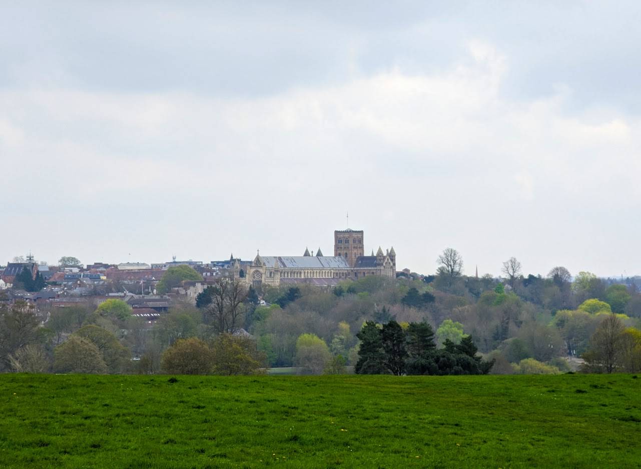 St Albans, Herts, St Albans cathedral on an overcast spring day...