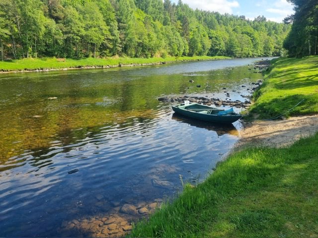 Grantown on Spey, Moray, Very little water in the River Spey. ...