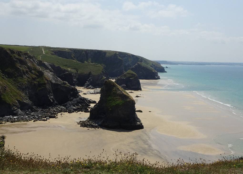 Padstow, Cornwall, Bedruthan, N Cornwall coast, looking to S & towards sun, 6 June 23, anticyc...