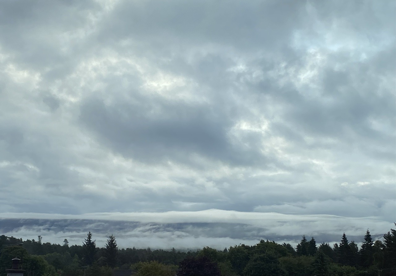 Grantown on Spey, Highlands, Cloud hugging the hill this morning....