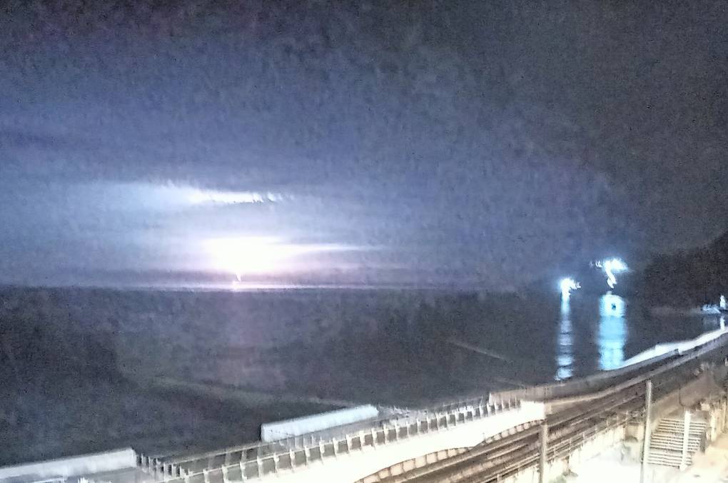 Watching Coast Cam in Dawlish  Railway station via YouTube livestream and by shear luck of timing took this picture from the TV of an approaching stor Bridgwater, Somerset,United Kingdom, sent by davetoonmaniac