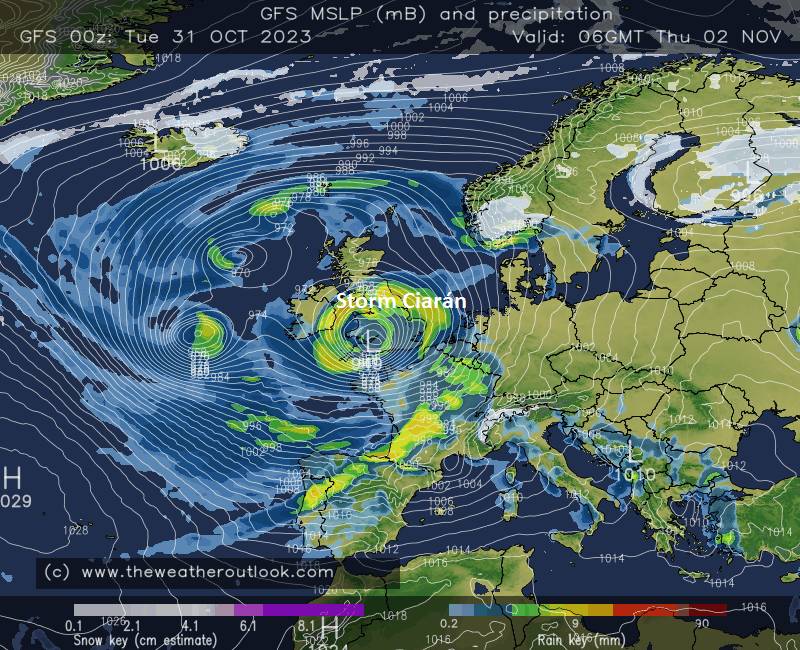 , , Forecast chart showing Storm Ciaran...
