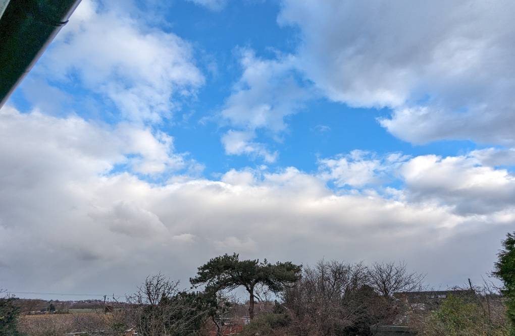 Leysdown, Kent, View to the NE, from Leysdown, showing snow clouds over the North Sea (half...