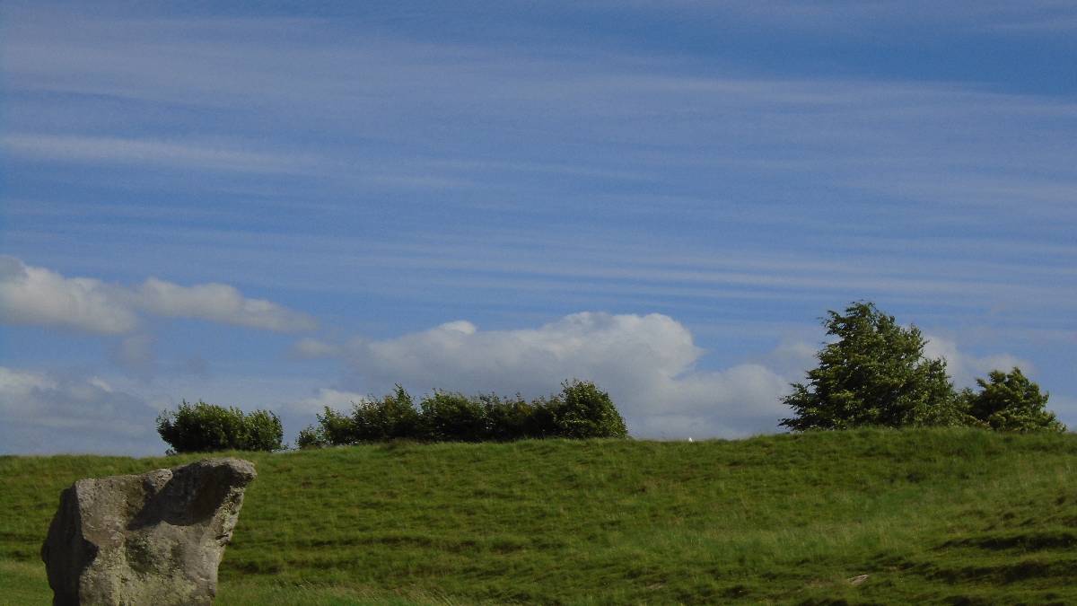 Avebury, Wilts, Ripple (?) clouds across centre, afternoon, 27 June. Shows one stone of out...