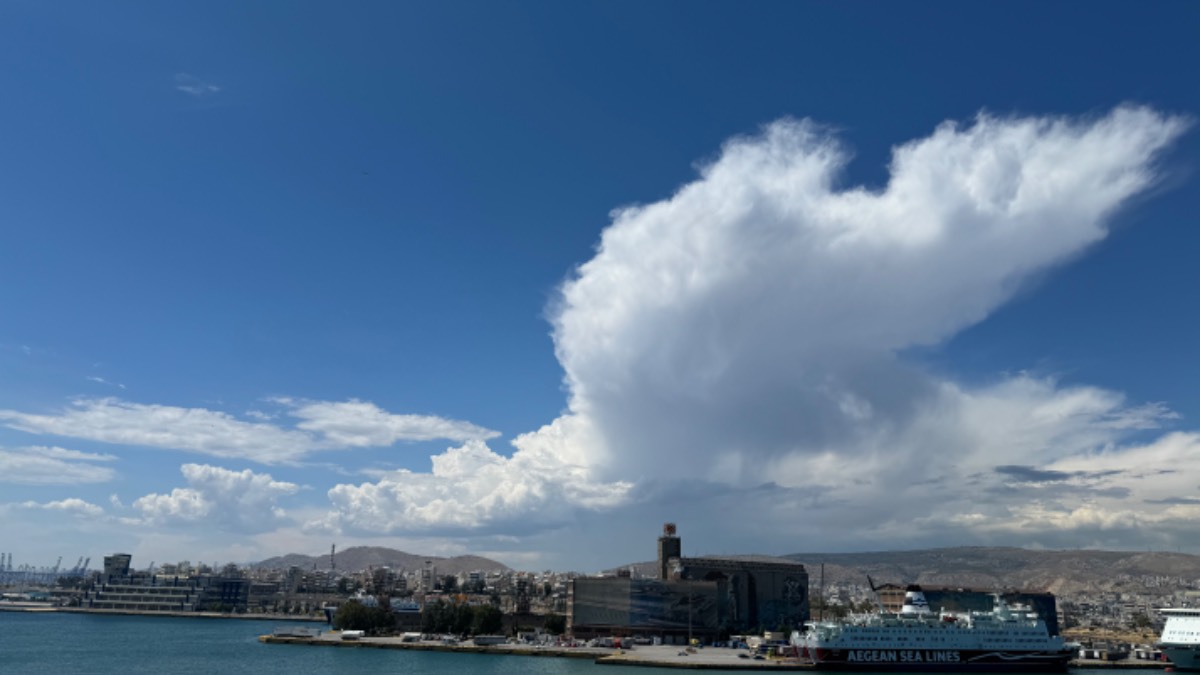 , , Giant cumulonimbus over Piraeus harbour, Athens, on my holiday....